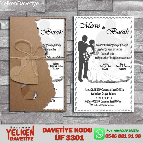 1000 Adet Flower Kraft Zarflı Davetiye Modeli