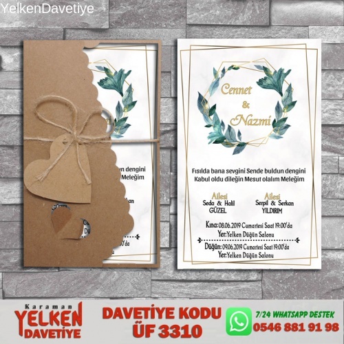 1000 Adet Flower Kraft Zarflı Davetiye Modeli