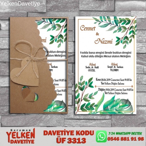 1000 Adet Flower Kraft Zarflı Davetiye Modeli