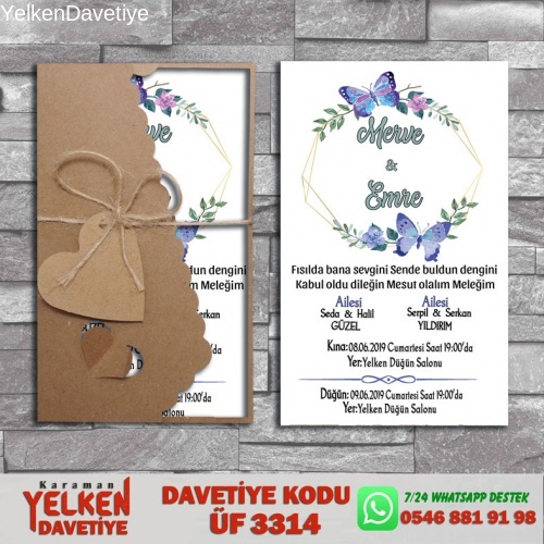 1000 Adet Flower Kraft Zarflı Davetiye Modeli