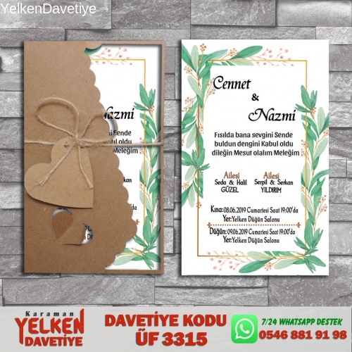 1000 Adet Flower Kraft Zarflı Davetiye Modeli