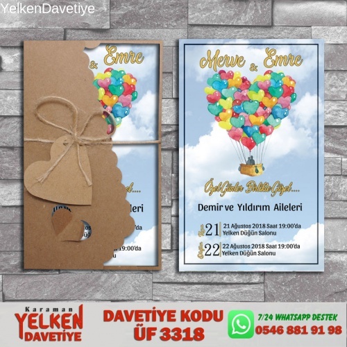 1000 Adet Flower Kraft Zarflı Davetiye Modeli