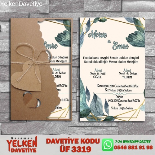 1000 Adet Flower Kraft Zarflı Davetiye Modeli