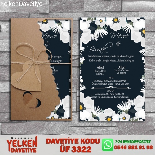 1000 Adet Flower Kraft Zarflı Davetiye Modeli