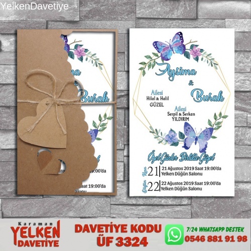 1000 Adet Flower Kraft Zarflı Davetiye Modeli