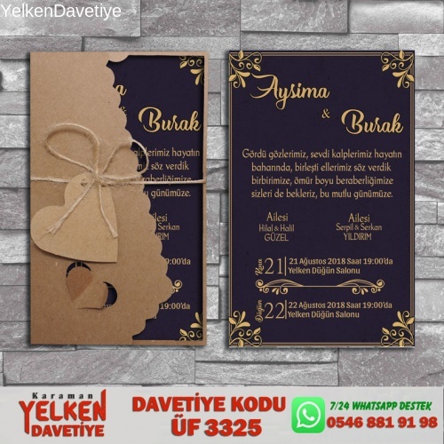 1000 Adet Flower Kraft Zarflı Davetiye Modeli