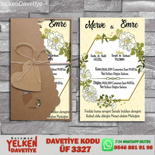 1000 Adet Flower Kraft Zarflı Davetiye Modeli