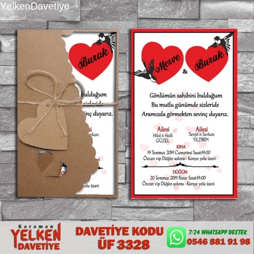 1000 Adet Flower Kraft Zarflı Davetiye Modeli