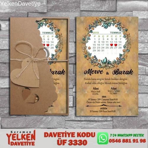 1000 Adet Flower Kraft Zarflı Davetiye Modeli