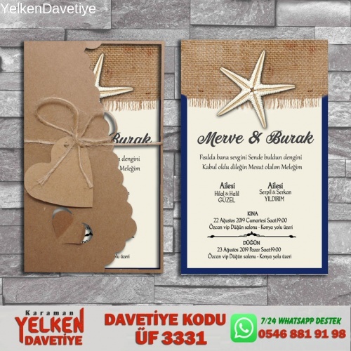 1000 Adet Flower Kraft Zarflı Davetiye Modeli