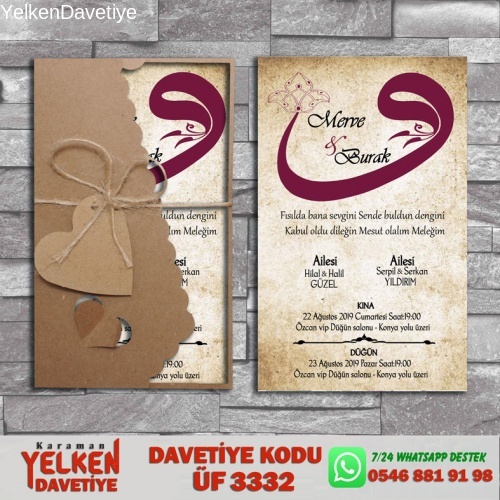 1000 Adet Flower Kraft Zarflı Davetiye Modeli