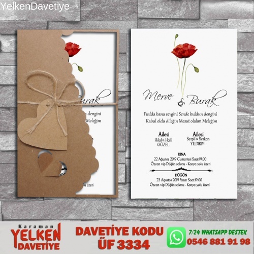 1000 Adet Flower Kraft Zarflı Davetiye Modeli