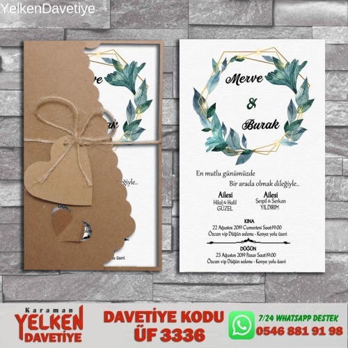 1000 Adet Flower Kraft Zarflı Davetiye Modeli
