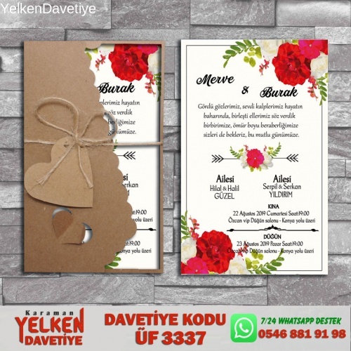 1000 Adet Flower Kraft Zarflı Davetiye Modeli