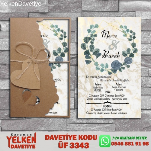 1000 Adet Flower Kraft Zarflı Davetiye Modeli