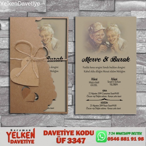 1000 Adet Flower Kraft Zarflı Davetiye Modeli