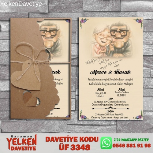 1000 Adet Flower Kraft Zarflı Davetiye Modeli