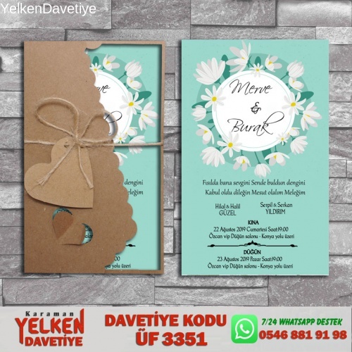 1000 Adet Flower Kraft Zarflı Davetiye Modeli