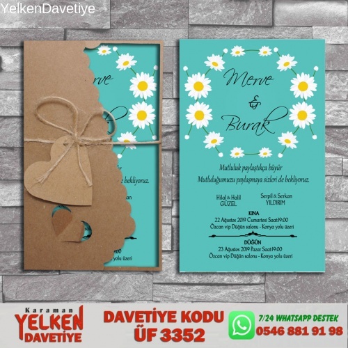1000 Adet Flower Kraft Zarflı Davetiye Modeli