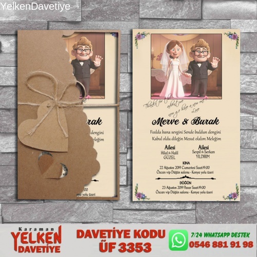 Flower Kraft Zarflı Davetiye