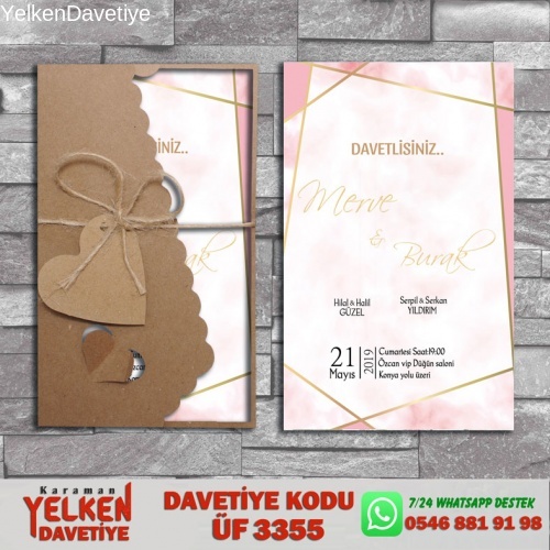 Flower Kraft Zarflı Davetiye