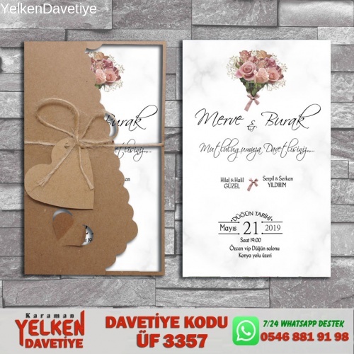 Flower Kraft Zarflı Davetiye