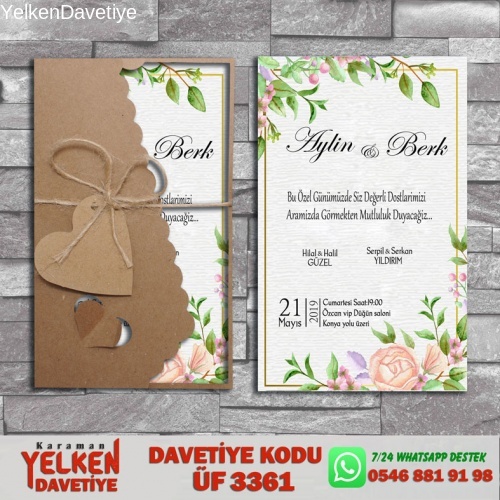 Flower Kraft Zarflı Davetiye