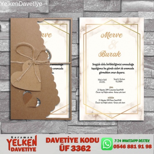 1000 Adet Flower Kraft Zarflı Davetiye Modeli