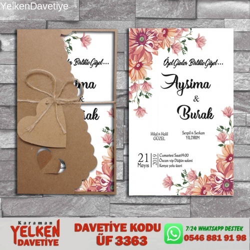 Flower Kraft Zarflı Davetiye