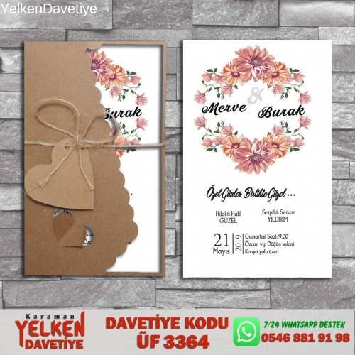 Flower Kraft Zarflı Davetiye