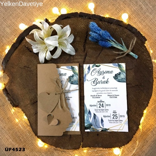 Flower Kraft Zarflı Davetiye