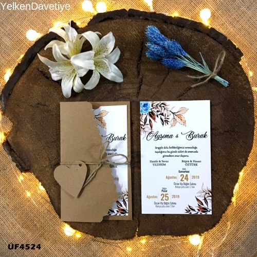 Flower Kraft Zarflı Davetiye