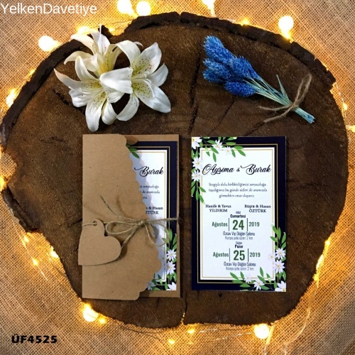 Flower Kraft Zarflı Davetiye