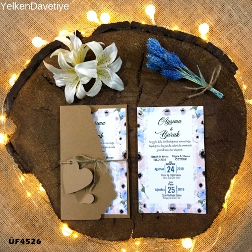 Flower Kraft Zarflı Davetiye