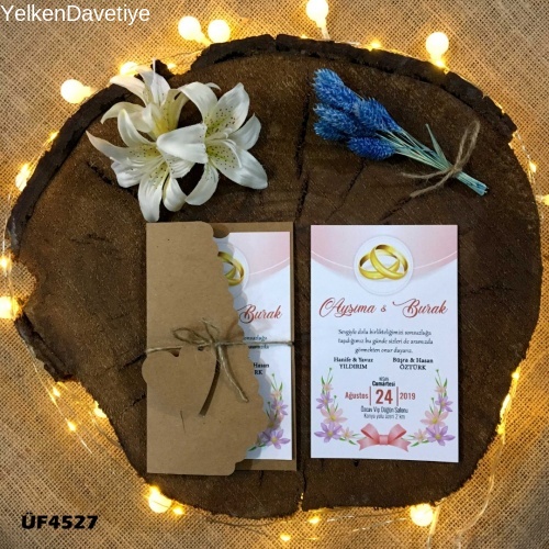 Flower Kraft Zarflı Davetiye