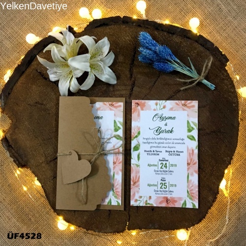Flower Kraft Zarflı Davetiye