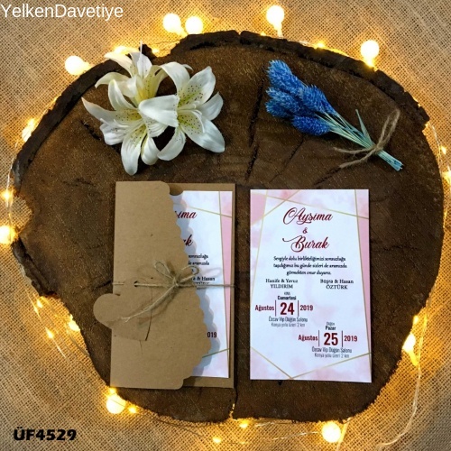 Flower Kraft Zarflı Davetiye