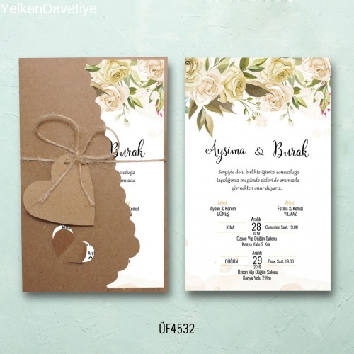 Flower Kraft Zarflı Davetiye