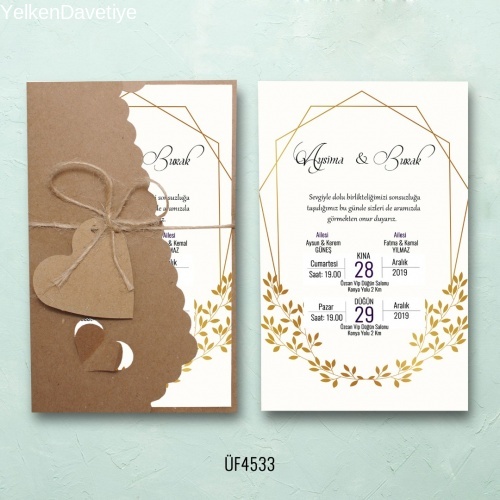 Flower Kraft Zarflı Davetiye