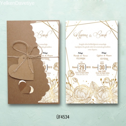 Flower Kraft Zarflı Davetiye