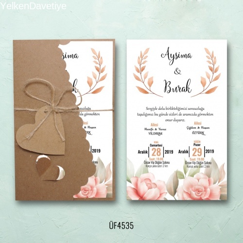 Flower Kraft Zarflı Davetiye