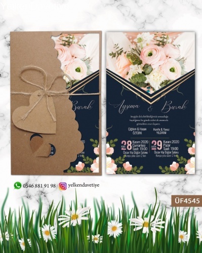 Flower Kraft Zarflı Davetiye