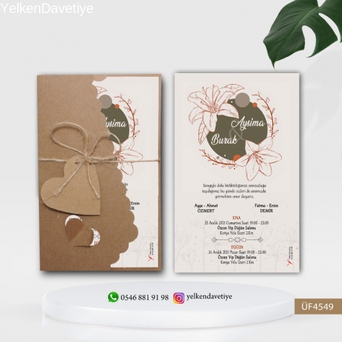 Flower Kraft Zarflı Davetiye