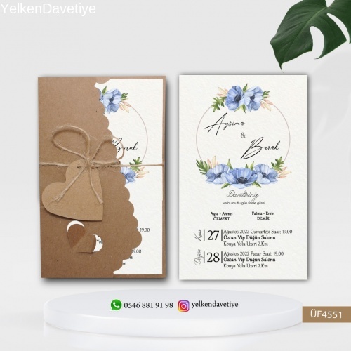 Flower Kraft Zarflı Davetiye