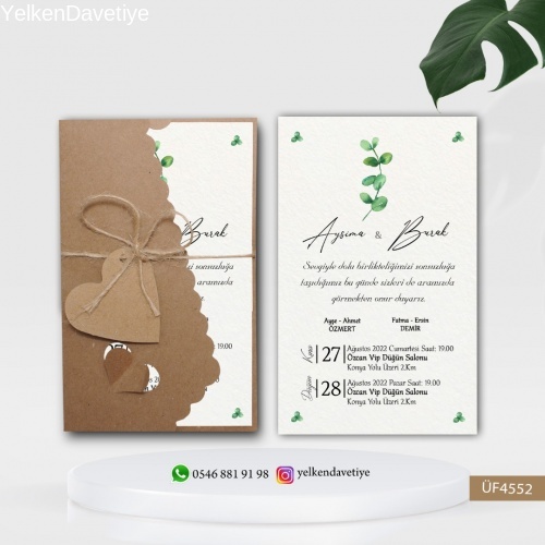 Flower Kraft Zarflı Davetiye