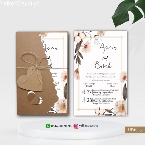 Flower Kraft Zarflı Davetiye