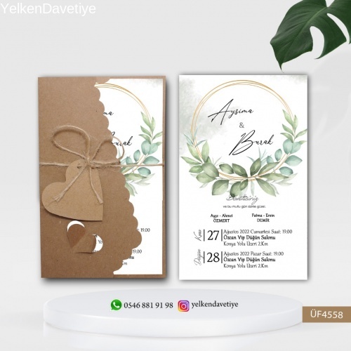 Flower Kraft Zarflı Davetiye