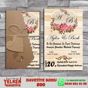 1000 Adet Flower Kraft Zarflı Davetiye Modeli