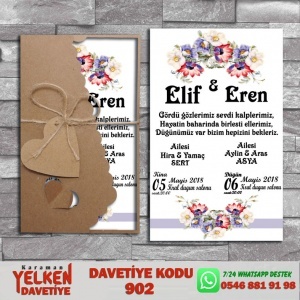 1000 Adet Flower Kraft Zarflı Davetiye Modeli