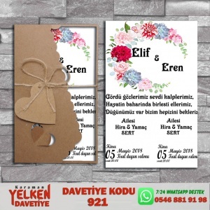 1000 Adet Flower Kraft Zarflı Davetiye Modeli